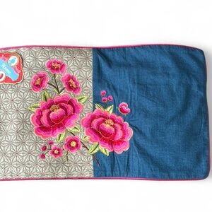 PIP STUDIOS Embroidered Floral Pillow Cover in Hot Pink & Denim Blue 12x20